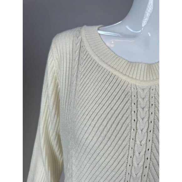 Womens Verve Ami Ivory Cable Knit Sweater Ribbed Acrylic Blend Long Sleeves XL - Picture 3 of 16